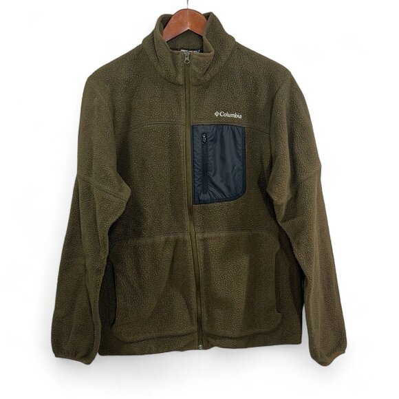 Columbia Sherpa Jacket Women M Olive Green Fleece Full Zip Oversized Outdoor - Picture 1 of 10